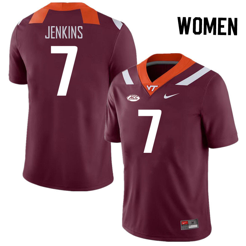 Women #7 Keonta Jenkins Virginia Tech Hokies College Football Jerseys Stitched Sale-Maroon - Click Image to Close